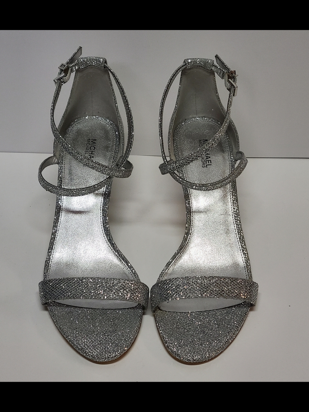 Michael Kors Silver Glitter Ankle-Strap Sandals for Women